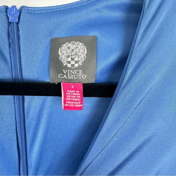 Vince Camuto Ruched Front-slit V-neck Gown Blue NEW Size 4 VC-4331 - Picture 6 of 8